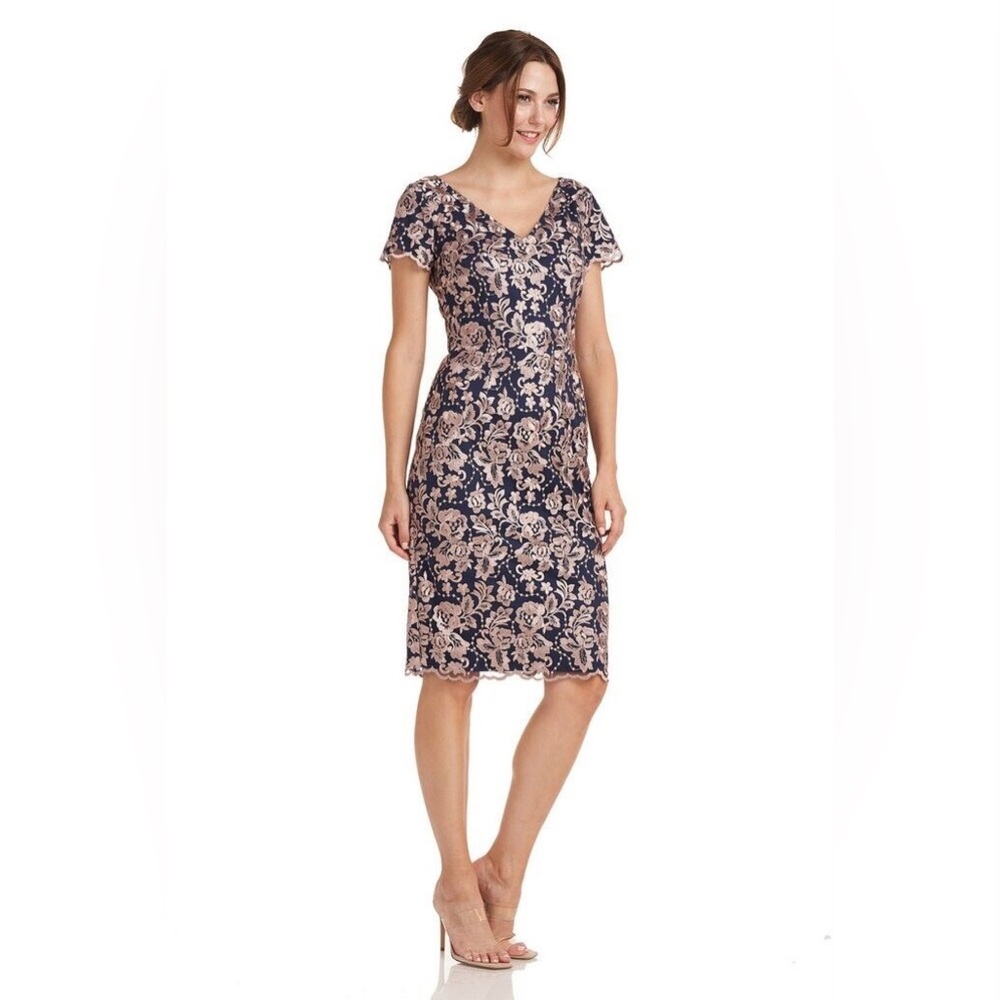 NWT JS COLLECTIONS V-Neck Scalloped Hem Cocktail Dress